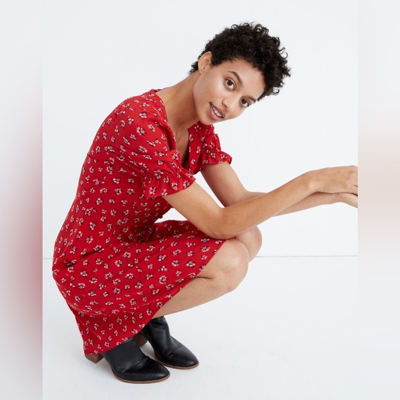 Madewell Silk Ruffle-Sleeve Button-Front Dress – Size 4 - Picture 3 of 4